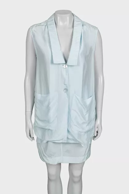 Silk blue sleeveless dress