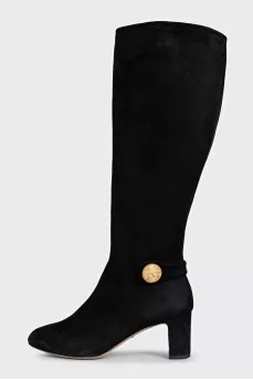 Suede boots with a gold logo