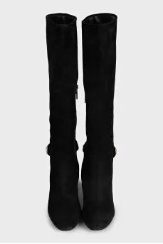 Suede boots with a gold logo