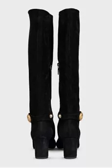 Suede boots with a gold logo