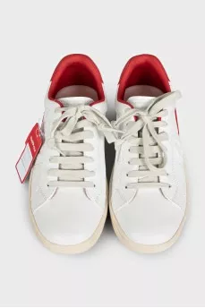White leather sneakers with tag