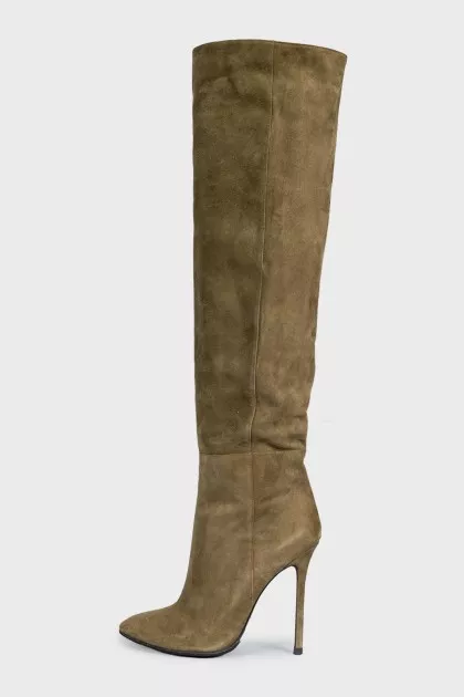 Green suede lace-up boots