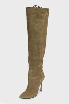 Green suede lace-up boots