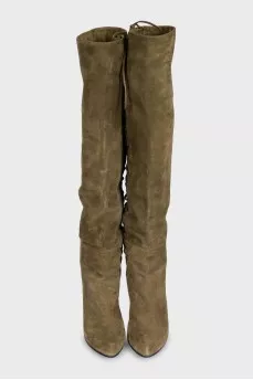 Green suede lace-up boots