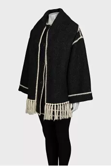 Straight-cut coat decorated with fringe