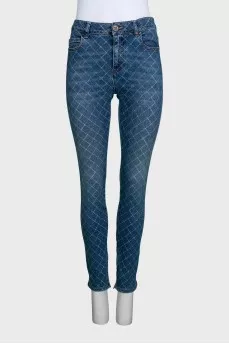 Blue skinny fit jeans with a print