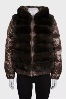 Brown down jacket decorated with fur