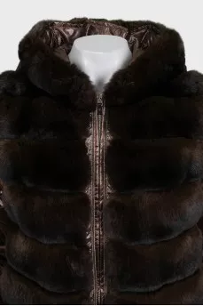 Brown down jacket decorated with fur