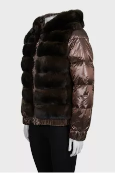 Brown down jacket decorated with fur