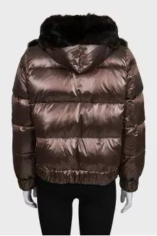 Brown down jacket decorated with fur