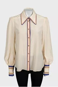 Silk blouse with contrast trim