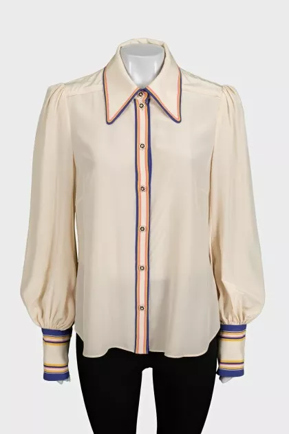 Silk blouse with contrast trim