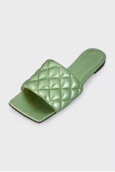 Green leather flip-flops