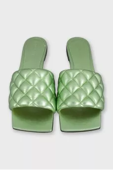 Green leather flip-flops