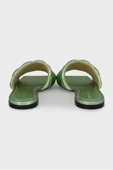 Green leather flip-flops