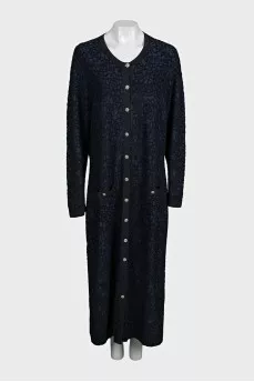 Long blue cardigan with buttons
