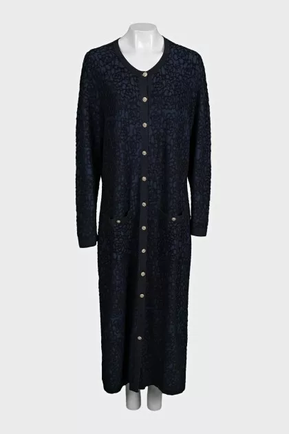 Long blue cardigan with buttons