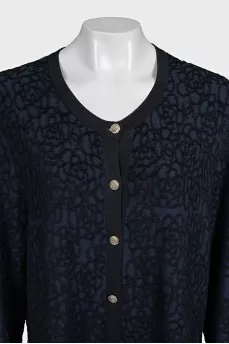 Long blue cardigan with buttons