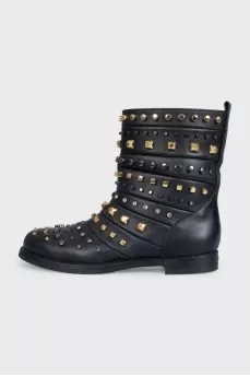 Leather boots with metallic decor and crystals