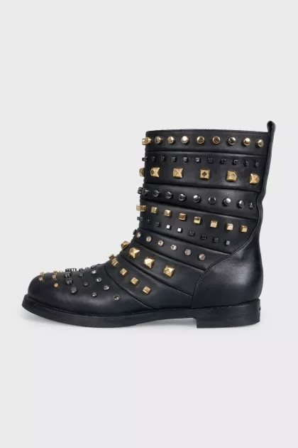 Leather boots with metallic decor and crystals