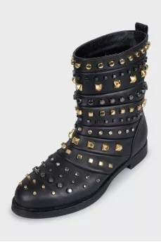 Leather boots with metallic decor and crystals