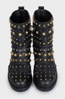 Leather boots with metallic decor and crystals