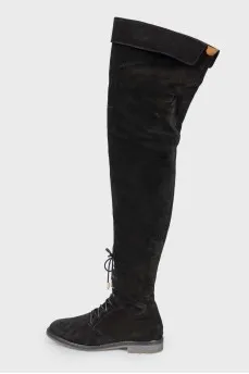 Suede low-heeled booties