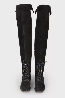 Suede low-heeled booties