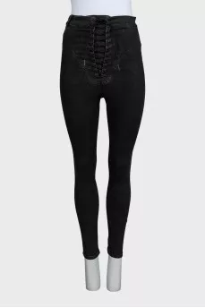 Черные джинсы skinny fit с завязками