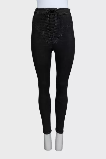 Черные джинсы skinny fit с завязками