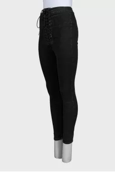 Черные джинсы skinny fit с завязками