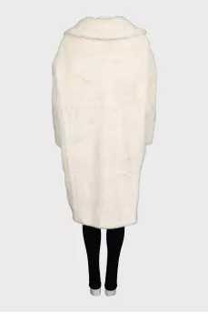 White alpaca and wool buttoned fur coat