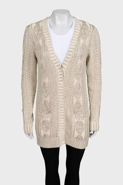 Long shiny beige cardigan