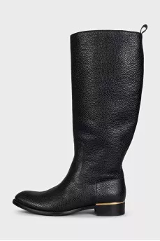 Black textured leather boots