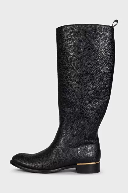 Black textured leather boots