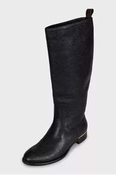 Black textured leather boots