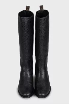 Black textured leather boots