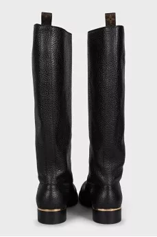Black textured leather boots