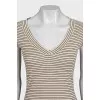V-neck T-shirt with striped print