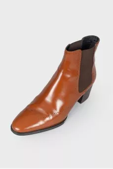 Perforated leather ankle boots