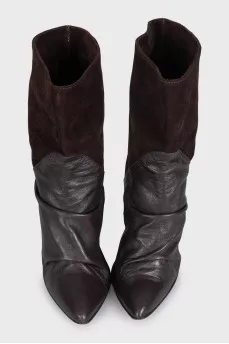 Brown suede and leather wedge boots