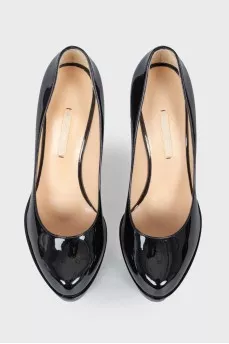 Black patent leather stiletto heels