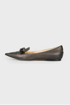 Grained leather balerinas