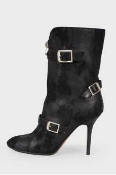 Suede half boots with belt buckles