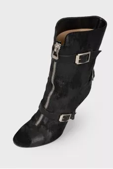 Suede half boots with belt buckles