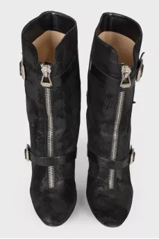 Suede half boots with belt buckles