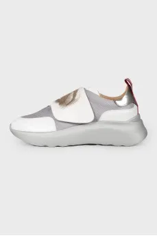 Silver embossed print sneakers