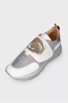 Silver embossed print sneakers
