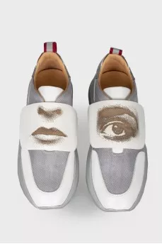 Silver embossed print sneakers