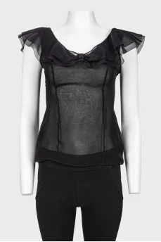 Semi-transparent ruffle top